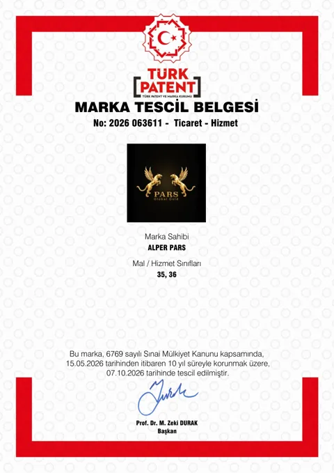 Türk Patent Marka Tescil Belgesi, ilk sayfa